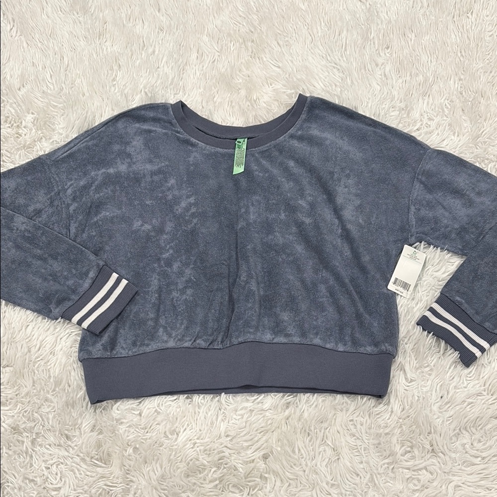 Honeydew intimates Cozy Blue Sweatshirt with Striped Cuffs